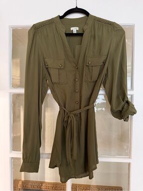 Odille Olive Green Utility-Style Blouse